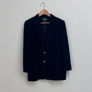 Lauren Ralph Lauren Vintage Navy Wool Cashmere Blazer Size 14 TIMELESS CLASSIC